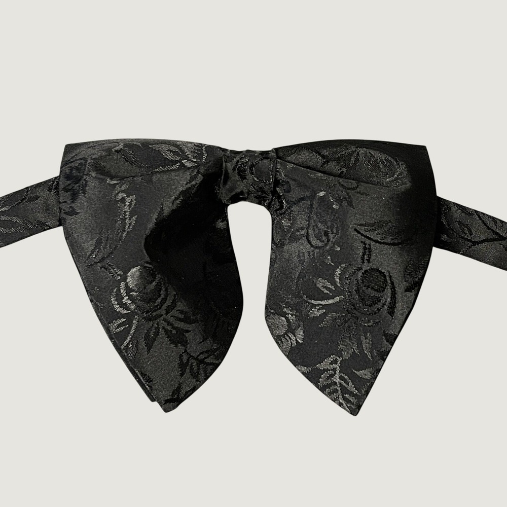 Handmade Oversized Black Brocade Bow tie Vintage style 70`s Wedding Prom
